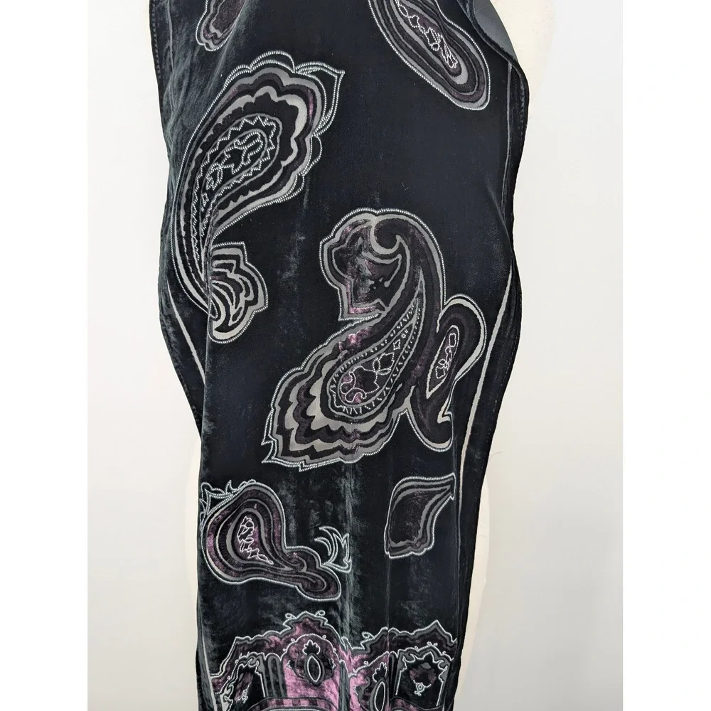 Draper's & Damon's Black Silk Rayon Velvet Paisley Scarf Shawl Fringe 71.5